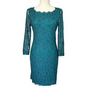 DIANE VON FURSTENBERG Teal Zarita Lace Dress Meghan Markle 6 Office Siren
